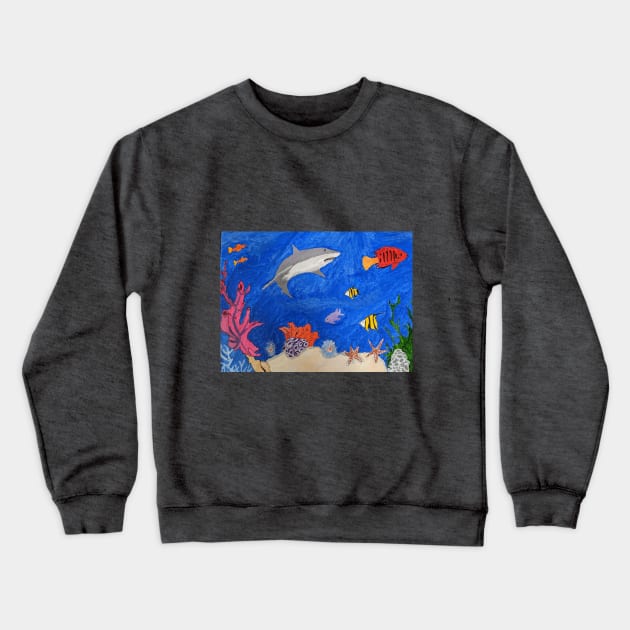 shark in underwater world Crewneck Sweatshirt by PaintstopbyNandini